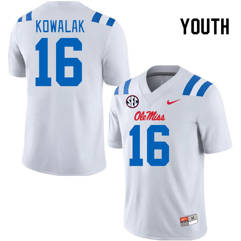 Youth #16 Justin Kowalak Ole Miss Rebels 2024 New Uniforms College Football Jerseys Stitched-White